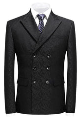 Black Double Breasted Jacquard Prom Suit for Men